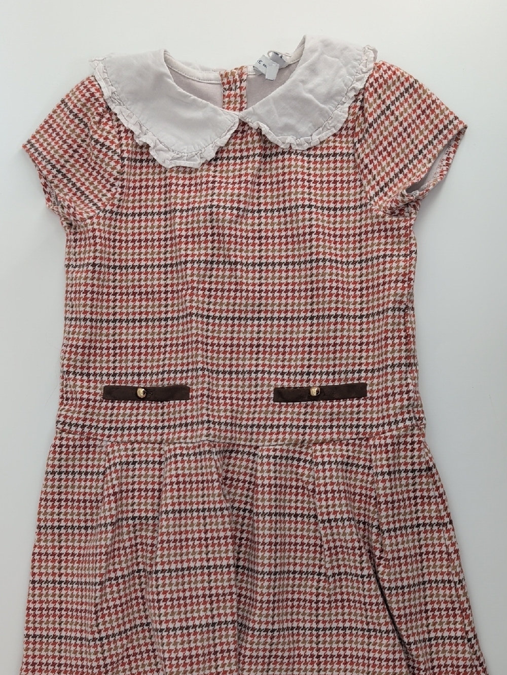Janie and Jack Red and White Houndstooth Dress with Peter Pan Collar